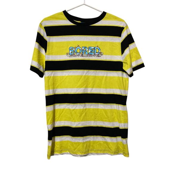 Bored Teenager T Shirt Small Black Yellow White Striped Floral Butterflies - Picture 1 of 5